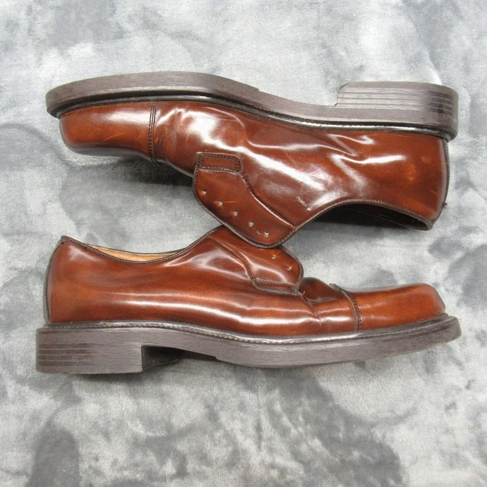 Lavorazione Artigiana Men 7.5M Dress Shoes Brown Leather Gloss Italy Made READ